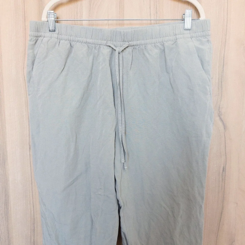 Womens Linen‎ Pants Large Beige Drawstring Casual Coastal Minimalist Beach Boho